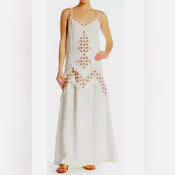 Elegant White Maxi Dress with Colorful Accents( MAX STUDIO LONDON) - Picture 2 of 8